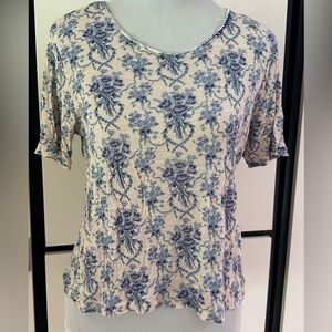 LoveShackFancy Blue Floral Cream top shirt
